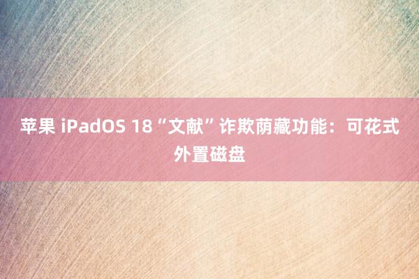 苹果 iPadOS 18“文献”诈欺荫藏功能：可花式外置磁盘