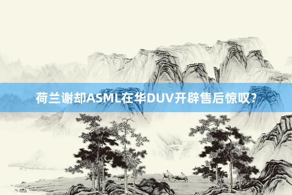 荷兰谢却ASML在华DUV开辟售后惊叹？