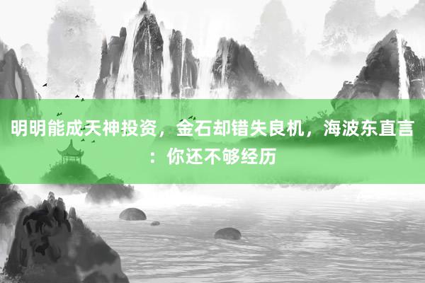 明明能成天神投资，金石却错失良机，海波东直言：你还不够经历